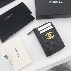 Brand New Authentic 2022 Chanel Caviar Quilted Zip Card Holder Wallet In Caviar Leather From 22b. This Has 4 Slots On The Outside, Makes It Super Convenient. Color Is Black. Comes With Full Set: Authenticity Seal Inside, Tag, Box, Dust Bag, Ribbon, Camilla Flower Hardware Is Gold Luxury Rfid Blocking Rectangular Coin Purse, Luxury Coin Purse For Everyday Use, High-end Black Wallet For Everyday Use, Luxury Rfid Blocking Coin Purse, Designer Black Bags With Card Slots, Designer Black Coin Purse For Everyday Use, Designer Card Holder With Interior Slots, Elegant Rfid Blocking Coin Purse, Designer Black Compact Coin Purse