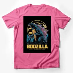 a pink godzilla t - shirt with the words godzilla in front of it and an image of