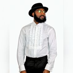 White Ruffle Shirt For Men, Casual Dress Shirt , With French Cuff Sleeves. Pin Collar Included The Pin . Formal White Ruffled Shirt, White Ruffled Shirt For Formal Occasions, Classic Shirt With Ruffled Collar For Formal Occasions, Classic Formal Shirt With Ruffled Collar, Classic Formal Shirt With Ruffles, White Classic Shirt With Ruffled Collar, Classic White Shirt With Ruffled Collar, Formal Shirt With Ruffled Collar For Spring, Spring Formal Shirt With Ruffled Collar