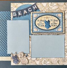 a scrapbook page with an ocean theme and beach themed paper work on the cover