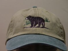 NEW EMBROIDERED BLACK BEAR WILDLIFE BASEBALL HAT (HATS SHOWN ARE KHAKI/FOREST GREEN, KHAKI/NAVY BLUE, KHAKI/ROYAL BLUE AND KHAKI/BLACK) Adams Optimum 6 Panel Two Tone Color Baseball Hat Low Profile - 100% Cotton Twill Adult Cap Pigment Dyed - Garment Washed Hat 6 Panels with Sewn Matching Eyelet Visor with 3 Rows of Stitching Pre-formed Bill - Leather Strap with Brass Grommet Adjustable - One Size Fits Most An Extremely Comfortable Baseball Hat! Enjoy the Embroidered Black Bear Wildlife Hat! We have 6 Different Two Tone Color Baseball Hats Available Please Choose the Color You Prefer! Thanks for Shopping at Price Embroidery & Apparel! Cheap Embroidered Snapback Hat, Cheap Embroidered Snapback Hat For Streetwear, Cheap Embroidered Snapback Fitted Hat, Cheap Vintage Dad Hat, Will And Bear Hats Women, Cheap Embroidered Men's Baseball Cap, Affordable Embroidered Casual Dad Hat, Vintage Men's Dad Hat, Cheap Cute Unisex Hats