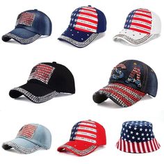 the american flag baseball cap is shown in six different colors