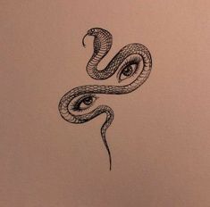 a drawing of a snake with an eye on it's head and the tail curled up