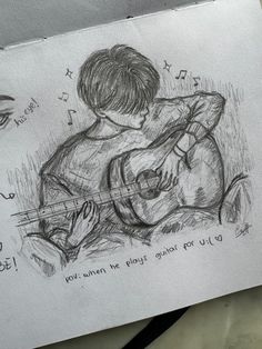 a drawing of a boy playing the guitar