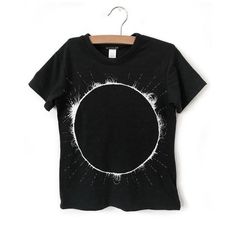 If you were lucky enough to see the Total Solar Eclipse this past August ~ you will definitily appreciate this design!  Whether you were unable to see totality or not, you can enjoy the solar eclipse everyday by wearing this shirt.Hand printed with white ink on a lovely black fabric with a slight distressed look to the print.   The t-shirt is made with an ultra-soft eco-friendly fabric  poly / cotton / rayon, made in the USA, hand screen printed by us in Portland Oregon.Pair this with one of our Space-themed Cotton T-shirt With Graphic Print, Space-themed Graphic Print Cotton T-shirt, Black Cotton Space-themed T-shirt, Black Cotton T-shirt With Space Theme, Black Space-themed T-shirt With Letter Print, Space-themed Short Sleeve T-shirt With Screen Print, Space-themed Screen Print Short Sleeve T-shirt, Black Short Sleeve Space-themed Tops, Space-themed Short Sleeve Screen Print Top