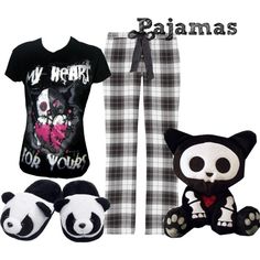 "Pajamas" by randomness923 on Polyvore Pjs Outfits Comfy, Emo Pajamas, Scene Kid Outfits, Pjs Outfits, Goth Pajamas, Scene Clothes, Cute Emo Outfits, Emo Outfit