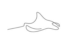 a line drawing of a long curved object on a white background, with the outline of an animal's head