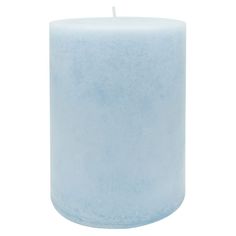 a light blue pillar candle on a white background