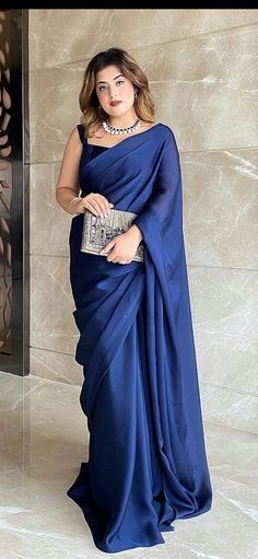 Saree For Freshers Party In College, Saree Farewell School Classy, Electric Blue Saree, Trendy Sarees For Farewell, Elegant Saree For Farewell, Blue Colour Saree, Saree Farewell, Royal Blue Long Dress