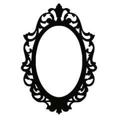 a black and white silhouette of an oval frame