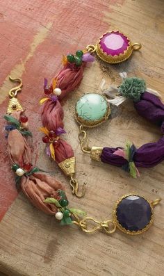 fabric and metal, mixed media jewellery Ribbon Jewelry, Sari Silk