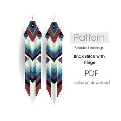 the pattern for earrings is shown with text that reads,'beaded earrings brick stitch with