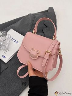 BirdinBag - Metal Top Handle Flap Bag with Unique Decor - Mini Size Cute Top Handle Bag For Everyday, Cute Handheld Bag With Detachable Strap, Pink Handheld Satchel With Single Handle, Pink Rectangular Bag With Single Handle, Pink Single Handle Bag For Daily Use, Pink Satchel Bag With Single Handle, Pink Crossbody Shoulder Bag With Single Handle, Cute Top Handle Shoulder Bag With Adjustable Strap, Pink Single Handle Crossbody Shoulder Bag