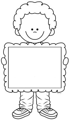 a black and white drawing of a child holding a sign