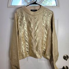 Nwt Zara Gold Metallic Ombre Round Neck Sweater Wool Blend Very Warm And Substantial Flat Lay Measurements Pit To Pit 23 Hips 22 Sleeve Length 27 Sweater Length 22 Box 59 Aztec Sweater Cardigan, Zara Winter, Chunky Cable Knit Sweater, Faux Fur Sweater, Zara Gold, Fur Sweater, Metallic Knit, Cropped Knit Sweater, Chunky Cable Knit