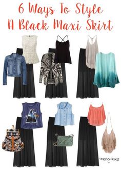 6 Ways To Style A Black Maxi Skirt Long Black Skirt Outfit, Black Maxi Skirt Outfit, Skirts Ideas, Maxi Skirt Outfit, Black Skirt Outfits, Maxi Rok, Maxi Skirt Outfits, Rock Outfit, Black Maxi Skirt