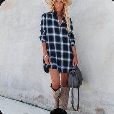 Button Up Plaid Dress! Size Medium! Never Worn!!! Perfect For Fall! Casual Mini Length Shirt Dress For Day Out, Casual Mini Shirt Dress For Day Out, Blue Shirt Dress For Beach, Casual Shirt Dress With Buttons For Day Out, Casual Shirt Dress With Button Closure For Day Out, Casual Plaid Shirt Dress For Spring, Casual Button-up Mini Dress For Day Out, Casual Long-sleeved Mini Dress With Button Closure, Casual Long Sleeve Shirt Dress For Daytime