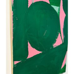 an abstract painting with green and pink colors