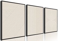 three panels with white and beige lines on them