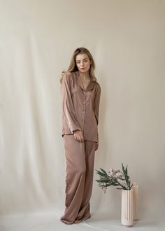 This pajama set is designed for your comfort and cozy home mood. It's perfect for a house party, a nap, or even a walk! The handmade pajama set will make you feel stylish and provide incredible comfort at the same time. It's made of very pleasant, high quality and soft fabric. Composition: 65% polyester, 30% viscose, 5% elastane Amazing pajama gift to surprise your partner, friend, or yourself!  Please allow 1-3 business days for your order to be processed and shipped. SIZE DETAILS - Use our siz Pajama Gift, Pajamas Silk, Pajamas Aesthetic, Bridesmaid Pajamas, Pyjama Satin, Bridesmaid Pyjamas, Silk Sleepwear, Pajamas Gift, Silk Pajama Set