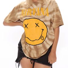 Nwt. Size Xl For That Perfect Oversized Fit Nirvana Shirt, Graphic Tee Style, Loungewear Women, Black Boots Women, Womens Loungewear, Graphic Tees Women, Smiley Face, Nirvana, Active Wear For Women