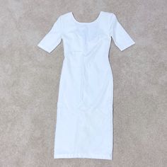 Brand New Dress From Lulu’s, Size Small It Is A Crisp White Fitted Sheath Dress In A Midi Length. It Has A Wide Ballet Neck And A Deep B In The Back With A Sexy Zipper Detail. White Stretch Bodycon Dress With Short Sleeves, White Bodycon Dress With Short Sleeves, White Stretch Sheath Dress, White Stretch Short Sleeve Dress, White Sheath Midi Dress For Daywear, White Stretch Cotton Midi Dress, White Stretch Dress For Work, White Bodycon Midi Dress For Work, White Stretch Midi Dress For Daywear