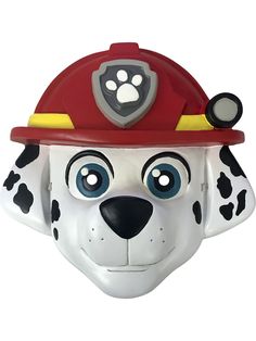 a fireman's dalmatian dog mask on a white background