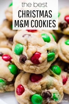 chocolate chip cookies with m & m candy on top