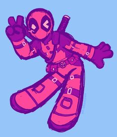 a drawing of a deadpool flying through the air