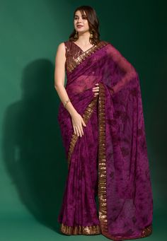 Chiffon Saree with blouse in Purple colour 221 Desc: Style : Light Weight Sarees Color : Purple Fabric : Chiffon Work : Printed Sequence Wash Care : Dry clean Sleeve Style : Sleeveless Long Sleeves : Done only in Custom Stitch Sleeves Lining : Done only in Custom Stitch Bust Size : 32 to 42 Inches Occasion : Festival Sangeet Ceremonial Temple Wear Social Gathering Gudi Padwa. With Express Free Shipping Buy Indian Party wedding and bridal Sarees Chiffon Saree with blouse in Purpl... Lace Saree Blouse, Saree With Belt, Shibori Print, Lace Saree, Purple Saree, Sarees For Women, Wedding Dress Belt, Color Blouse, Readymade Saree