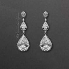 Large Waterdrop CZ Dangle Bridal Earrings - Cassandra Lynne Wedding Favours Luxury, Buy Earrings Online, Indian Wedding Favors, 20s Party, Silver Bridal Earrings, Bridal Earrings Drop, Gold Bridal Earrings, Bride Earrings, Buy Earrings