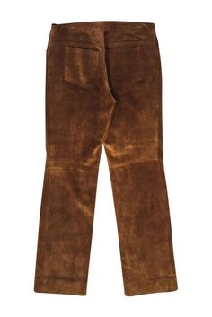 These faux suede pants by Earl Jean are a cold weather staple. A straight leg and five pockets mirror your favorite pair of jeans, but the material gives a fresh alternative. Pair with a cream knit sweater and boots for family brunches and more! Size 4 (27) 82% Cotton, 16% Nylon, 2% Lycra Made in USA Straight leg Faux suede 5 pockets Front zipper w/ button closure Lined Waist 30" Total length 37.5" Inseam 28.5" Relaxed Fit Brown Denim Pants, Brown Five Pocket Denim Jeans, Luxury Brown Cotton Jeans, Non-stretch Brown Jeans With Pockets, Brown Non-stretch Denim Jeans, Family Brunch, Cream Knit Sweater, Suede Pants, Buy Shoes Online