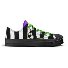 Take your style game to the next level with the Beetlejuice Sandworm Low Top Canvas Sneakers from TimeElements.shop. Inspired by the cult classic film, these sneakers feature a modern, bold design that expresses your love for the spooky and unconventional. Crafted with quality materials, the boots are comfortable and and long-lasting, making them ideal for everyday wear. With their unique, edgy style, you will make a statement wherever you go - be it a concert or just out on the town. Make sure Halloween Sporty Low-top Sneakers, Sporty Low-top Halloween Sneakers, Casual Halloween Skateboarding Sneakers, Casual Custom Halloween Sneakers With Round Toe, Casual Halloween Sneakers With Rubber Sole, Beetlejuice Sandworm, Canvas Sneakers Womens, Edgy Style, The Cult