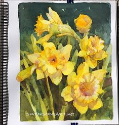 watercolor painting of yellow daffodils on white paper