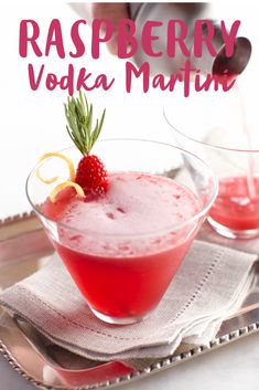 raspberry vodka martini served in glasses with garnish