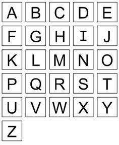 the alphabet is shown in black and white, with letters that appear to be capitalized