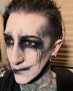 Mens Makeup Halloween, Ghost Makeup Men, Vampire Man Makeup, Dark Angel Makeup Men, Rockstar Makeup Men, Undead Makeup Halloween, Rocker Makeup Men, Punk Makeup Looks Men, Skyrim Makeup