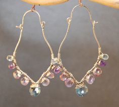 Luxe Bijoux 164 Hammered drops with Amethyst by CalicoJunoJewelry, $114.00 Handmade Teardrop Amethyst Gemstones, Handmade Amethyst Teardrop Gemstones, Wire Jigs, Jewellery Inspiration, Simple Jewelry, Juno, Chandelier Earrings, Bronx, Making Ideas