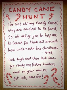 a handwritten candy cane poem on paper