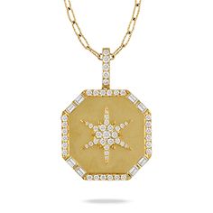 DOVES 18KT YELLOW GOLD MEDALLION SET WITH 1.13CTS OF DIAMONDS IN THE CENTER STAR MOTIF AND ON THE BORDER Dove Jewelry, Star Motif, On The Border, Gold Medallion, Gold Diamond Necklace, Gold Satin, Gold Price, Precious Gemstones, Jewelry Creation