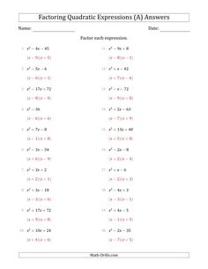 factoring quadtracing expressions worksheet