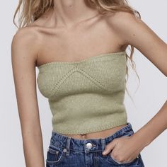 Zara Tube Top Sweater In Save Green Old Money Aesthetic Very Very Soft! Inside Rubber Lining So It Stays Up Brand New Has A Hint Of Alpaca Fur For Extra Softness And Warmth! Fitted Cropped Casual Tube Top, Casual Fitted Cropped Tube Top, Trendy Strapless Tube Top For Fall, Fitted Green Cami Crop Top, Trendy Fitted Tube Top For Fall, Fall Fitted Knitted Tank Top, Fitted Knit Cami Top For Spring, Fitted Cami Knit Top For Spring, Fitted Seamless Knit Crop Top