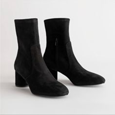 Women's Black Suede Almond Toe Sock Boots. Size 37. Brand New. Kitten Heel Ankle Boots, Dark Brown Boots, Studded Ankle Boots, Black Suede Ankle Boots, Suede Chelsea Boots, Sock Boots, Almond Shape, Block Heel Ankle Boots, Chelsea Ankle Boots