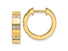 14K yellow gold polished hinged hoop earrings with 0.30 cttw round lab grown diamonds of SI1/SI2 clarity and G-H-I color grade. Measures approximately 5/8"L x 5/8"W and have post, notch and clutch clasps. Modern Round Cut Huggie Earrings For Formal Events, Modern Huggie Earrings For Formal Occasions, Modern Brilliant Cut Huggie Earrings, Modern Round Brilliant Cut Huggie Earrings, Modern Huggie Earrings With Brilliant Cut, Round Hinged Huggie Earrings For Anniversary, Channel Set Yellow Gold Huggie Earrings For Formal Occasions, Yellow Gold Channel Set Round Hoop Earrings, Yellow Gold Channel Set Hoop Earrings