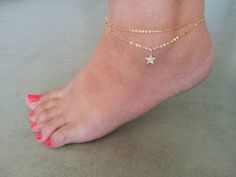 Gold Ankle Bracelet, Tiny Stars Anklet, Ankle Jewelry, Gold Jewelry, Delicate Ankle, Gold Chain Bracelet, Dainty Gold Anklet, Foot Jewelry Delicate ankle bracelet, double gold filled chain and a small star. Charm made of 24k gold plated brass base. Standard length 13 / 25cm you can Gold Anklets With Star Charm For Gift, Gold Anklet With Star Charm As Gift, Star Charm Anklets Suitable As A Gift, Star Charm Anklets For Gifts, Star Charm Anklets As Gift, Ankle Bracelets Gold, Star Anklet, Bracelet Star, Foot Bracelet