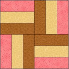 a pink and brown quilt with squares on the bottom, one block in the middle