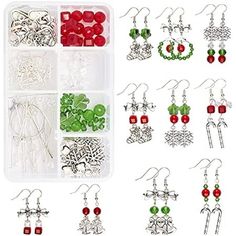 assorted earrings and bead kits in a plastic container on a white background with clippings