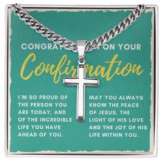 Let your son, nephew, grandson, or godson display his faith proudly with this elegant stainless steel cross necklace. Perfect for special occasions or everyday wear, this cross necklace is a wonderful gift for his confirmation. Sizing is appropriate for all ages. Crafted in high polished stainless steel, this piece will resist tarnishing and is hypoallergenic for sensitive skin. Includes an adjustable cuban link chain (18" - 22"). Product specifications: • Polished stainless steel • Pendant heig Gift Stainless Steel Cross Necklace With Chain, Stainless Steel Cross Pendant Necklace With Box Chain, Stainless Steel Pendant Cross Necklace For Gift, Men Cross Necklace, Father's Day Stainless Steel Cross Pendant Necklace, Stainless Steel Cross Pendant Jewelry, Tarnish Resistant, Mens Cross Necklace, Steel Cross, Confirmation Gifts