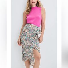 Wrapped At The Waist, The Veronica Beard's Allaire Midi-Skirt Boasts A Sarong-Style Silhouette. This Silk-Blend Design Features A Bright Print. Wrap Style Self-Tie At Waist, Which Makes It Easy For Multiple Sizes To Wear With Adjustable Tie! This Skirt Is Stunning- Dress It Up For Dinner Night Or Pair It With Your Favorite Tee And Sneaks For A Chic Off Duty Look! This Skirt Is Brand New With Tags, In Perfect Condition!! Get It For A Steal! Material 93% Silk, 7% Elastane B29 Chic Pink Wrap Skirt For Summer, Pink Asymmetrical Wrap Skirt For Summer, Casual Fitted Pink Wrap Skirt, Pink Asymmetrical Skirt For Spring, Pink Midi Wrap Skirt For Summer, Pink Asymmetrical Skirt For Summer, Summer Pink Asymmetrical Mini Skirt, Pink Fitted Asymmetrical Skirt, Pink Relaxed Wrap Skirt For Summer