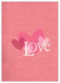 two hearts with the word love written in white on a pink linen background by corbi